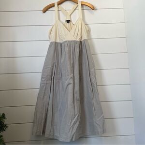 GAP Cream and Gray Silk Cotton Women’s Dress pockets racerback balletcore empire